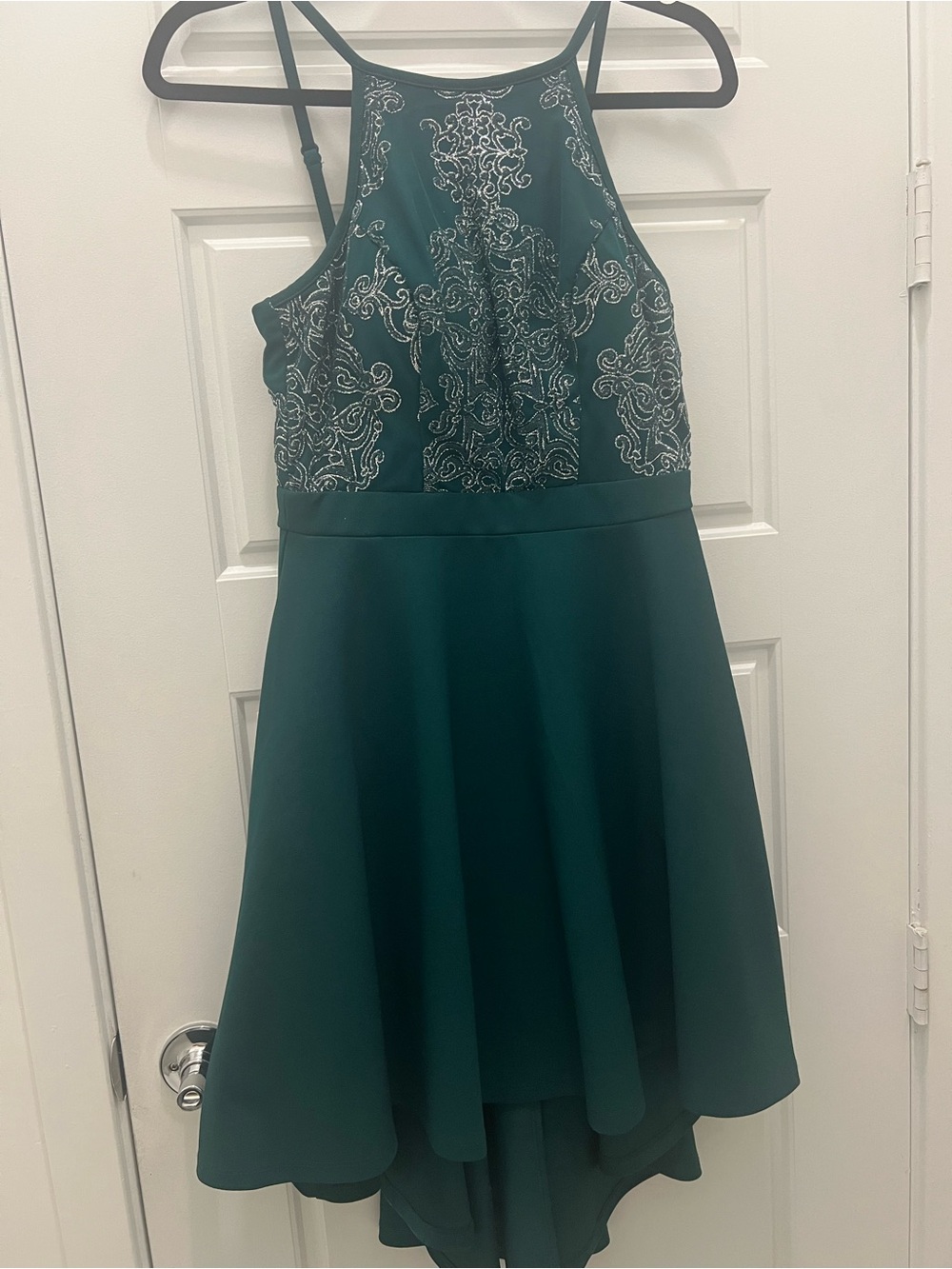 Girls Emerald Green Halter Embroidered Party Dress